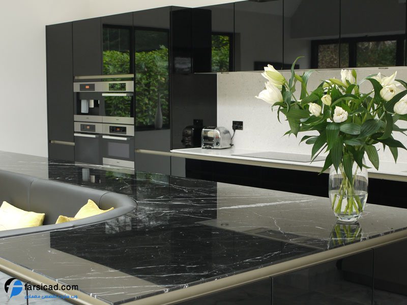 طرح کابینت آشپزخانه ، طراحی کابینت آشپزخانه ام دی اف و های گلاس ، طرح آرک اپن آشپزخانه
